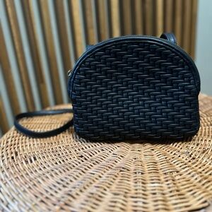 Anthropologie Black Faux Leather Woven Crossbody Bag Adjustable Strap